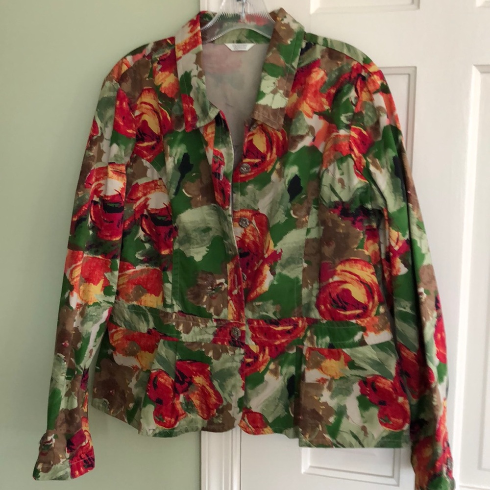 Christopher & Banks Floral Jean Jacket